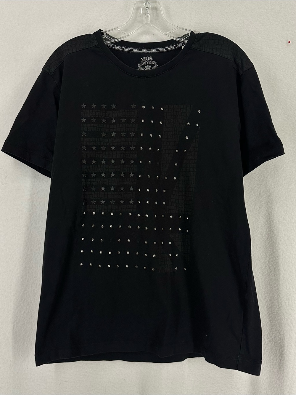 Xios New York XL Black Studded American Flag Graphic T-Shirt Men’s